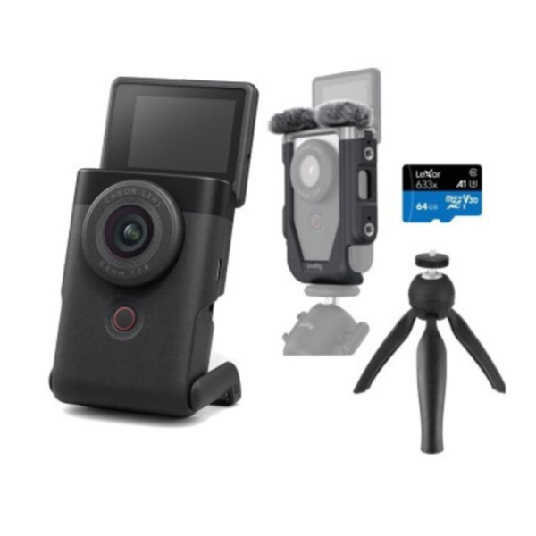 Canon PowerShot V10 Vlog Digital Camera + Smallrig Cage + 64GB Micro + Tripod + TNG RM200